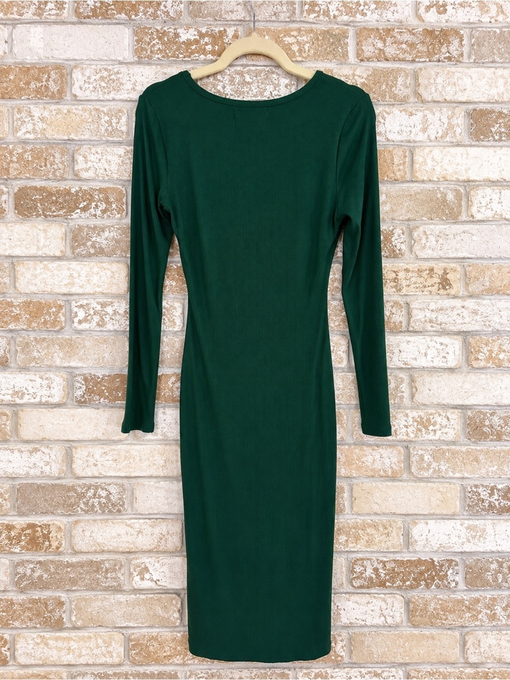 Adore Me Emerald Forest Green Ribbed Midi Dress Whimsigoth 90s Long Sleeve Small - Picture 5 of 5